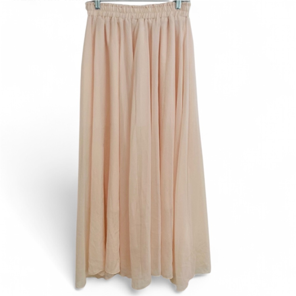 CRISTINALOVE BLUSH CHIFFON ELASTIC WAIST MIDI BOHO SKIRT SIZE LARGE